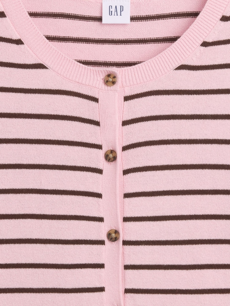 Gap Pink Stripe Crew Neck Cardigan - Image 5 of 5 Gap Pink Stripe Crew Neck Cardigan - Image 5 of 5