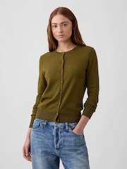 Gap Olive Green Crew Neck Cardigan - Image 1 of 5