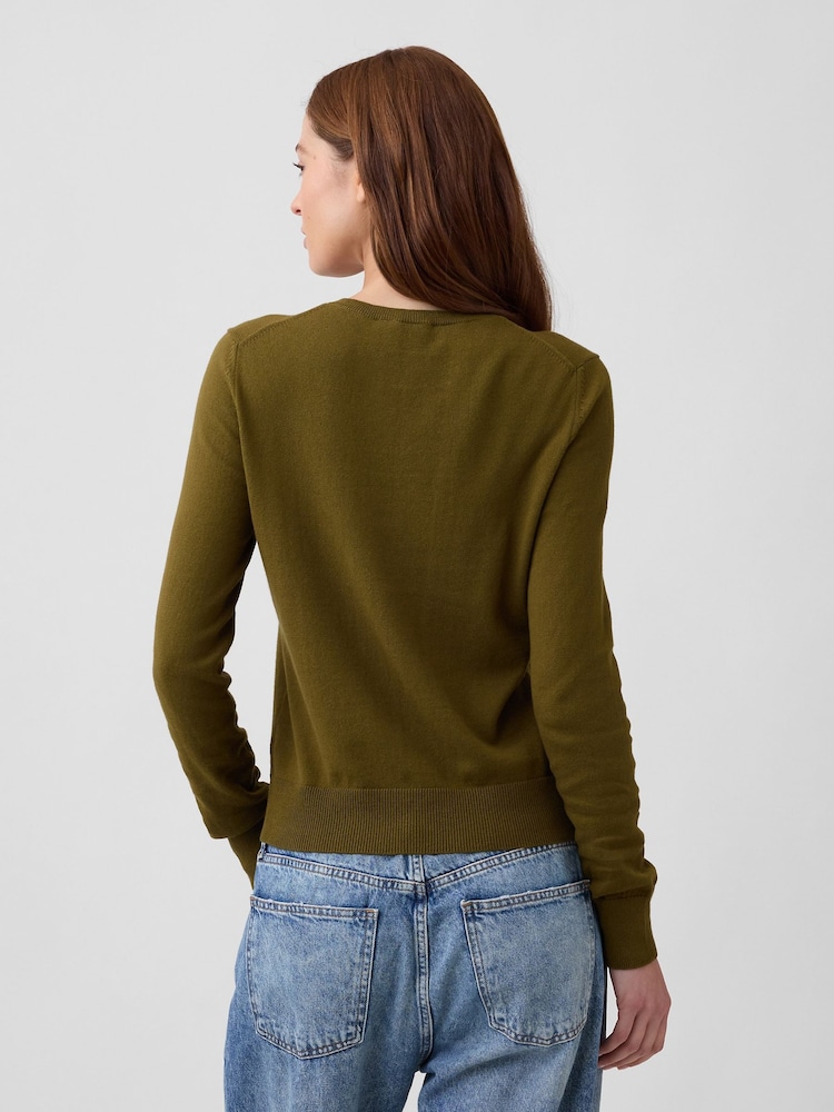 Gap Olive Green Crew Neck Cardigan - Image 2 of 5 Gap Olive Green Crew Neck Cardigan - Image 2 of 5