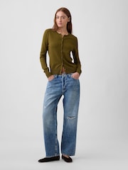 Gap Olive Green Crew Neck Cardigan - Image 3 of 5
