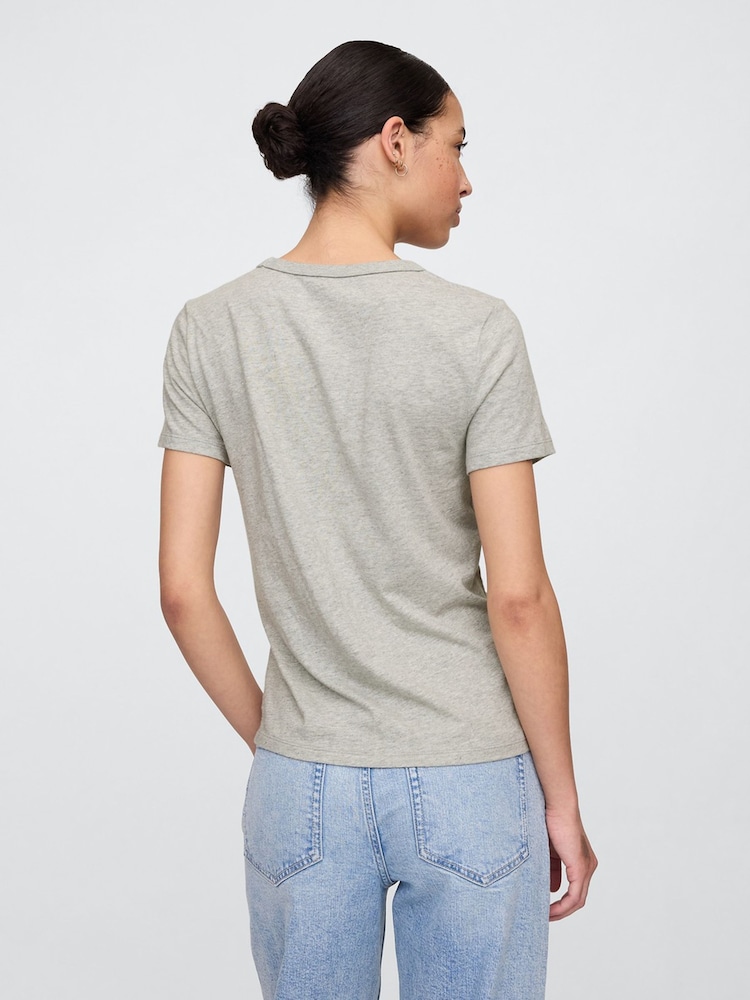 Gap Grey Favourite V-Neck Short Sleeve T-Shirt - Image 2 of 5 Gap Grey Favourite V-Neck Short Sleeve T-Shirt - Image 2 of 5