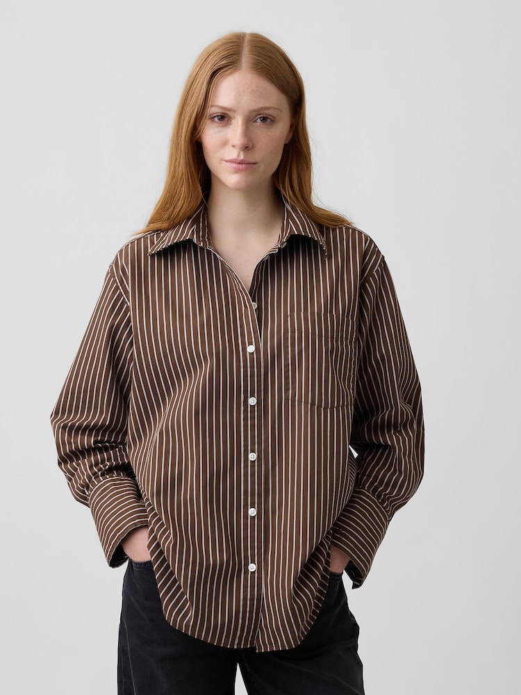 Rayas marrón - Camisa grande de popelina de Gap - Imagen 1 de 4