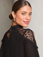 Lipsy Black Lace Detail High Neck Blouse - Image 2 of 4