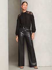 Lipsy Black Lace Detail High Neck Blouse - Image 3 of 4