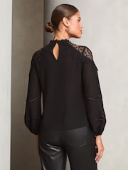 Lipsy Black Lace Detail High Neck Blouse - Image 4 of 4