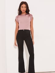 Lipsy Pink Tulip Sleeve Round Neck Button Detail Satin Top - Image 3 of 4