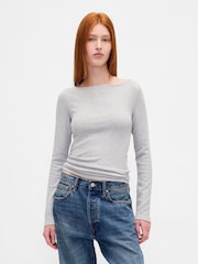 Gap Grey Modern Boatneck Long Sleeve T-Shirt - Image 1 of 4