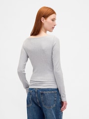 Gap Grey Modern Boatneck Long Sleeve T-Shirt - Image 2 of 4