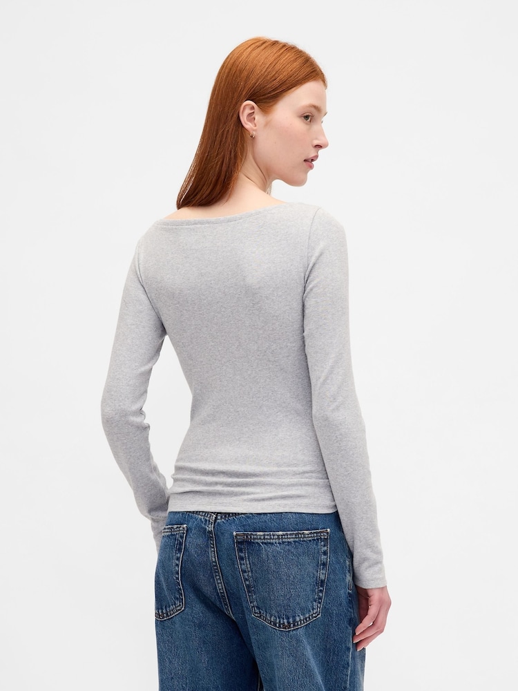 Gap Grey Modern Boatneck Long Sleeve T-Shirt - Image 2 of 4 Gap Grey Modern Boatneck Long Sleeve T-Shirt - Image 2 of 4
