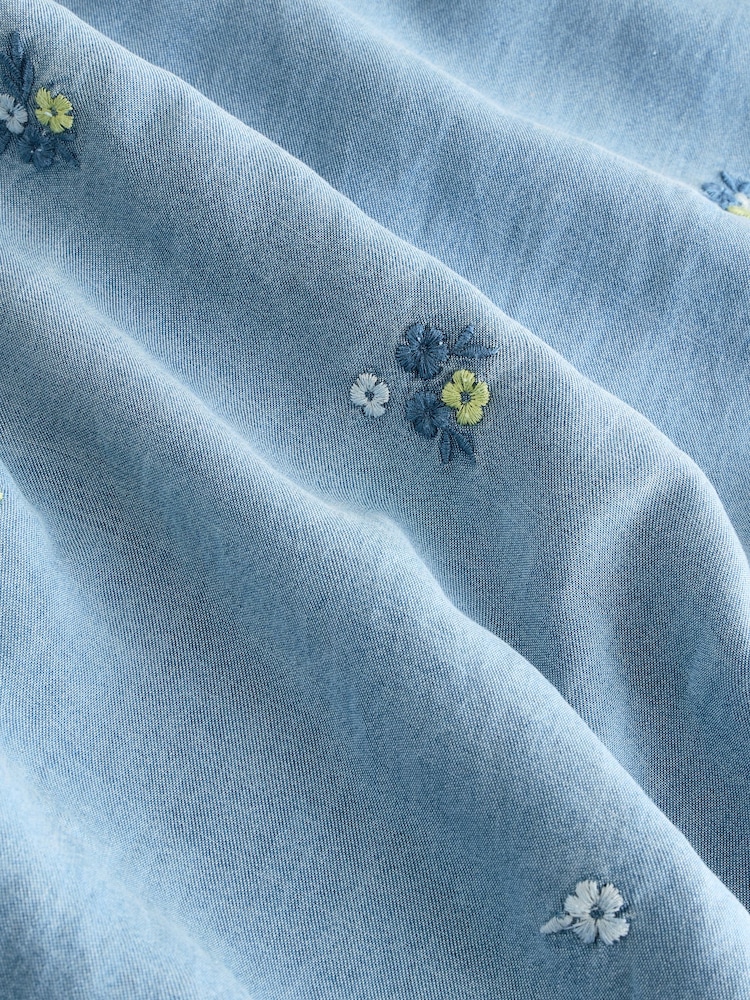 Mid Blue Floral Embroidered TENCEL™ Denim Maxi Slip Dress - Image 3 of 3
