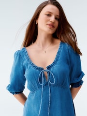 bleu foncé - Mini robe d’été légère en Lyocell - Image 4 of 7