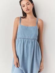 Mid Blue Strappy Denim 100% Cotton Midi Dress - Image 4 of 4
