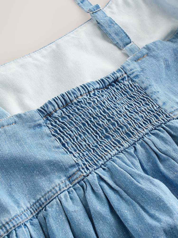 Mid Blue Strappy Denim 100% Cotton Midi Dress - Image 7 of 7