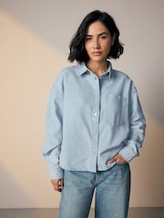 Mid Blue Check Oversize Denim Shirt - Image 1 of 8