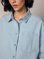 Mid Blue Check Oversize Denim Shirt - Image 3 of 8