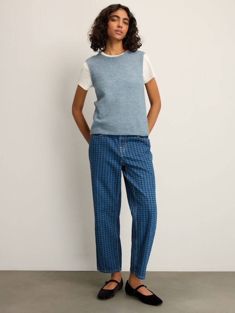 Blue Gingham Straight Leg 100% Cotton Jeans - Image 2 of 9