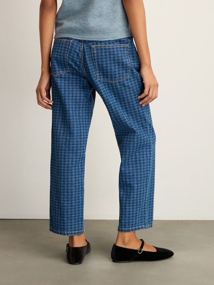 Blue Gingham Straight Leg 100% Cotton Jeans - Image 4 of 9