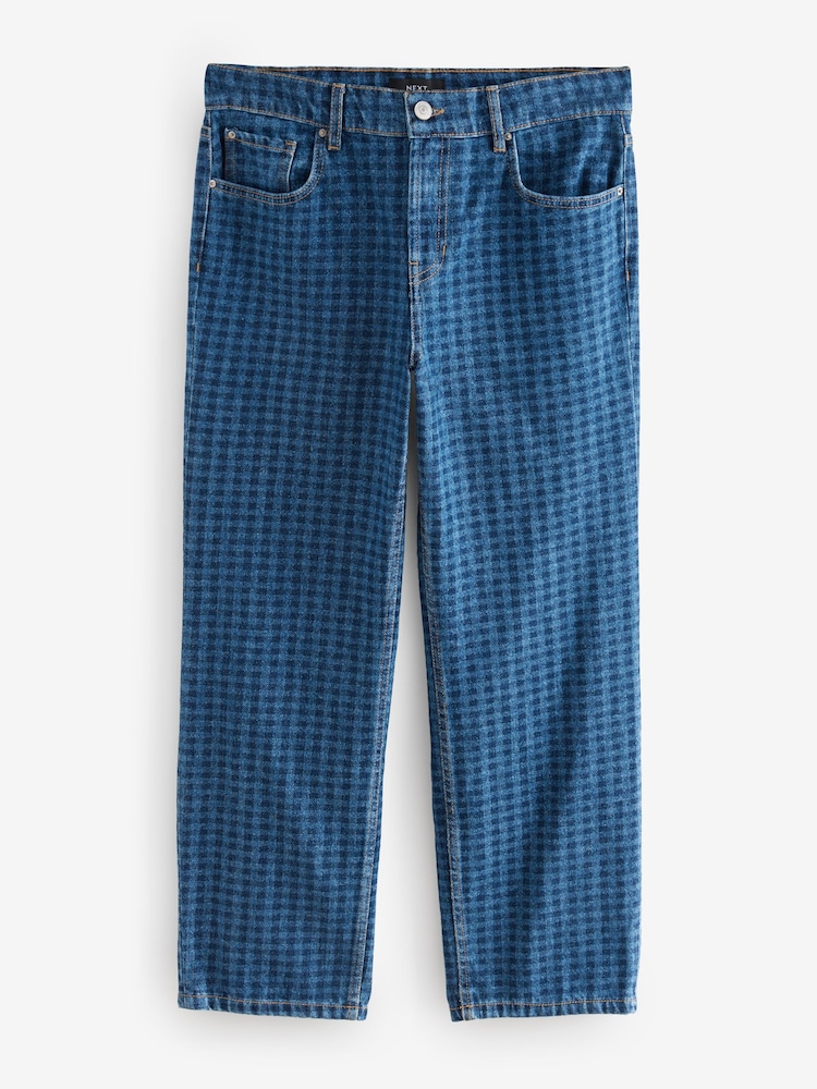 Blue Gingham Straight Leg 100% Cotton Jeans - Image 7 of 9