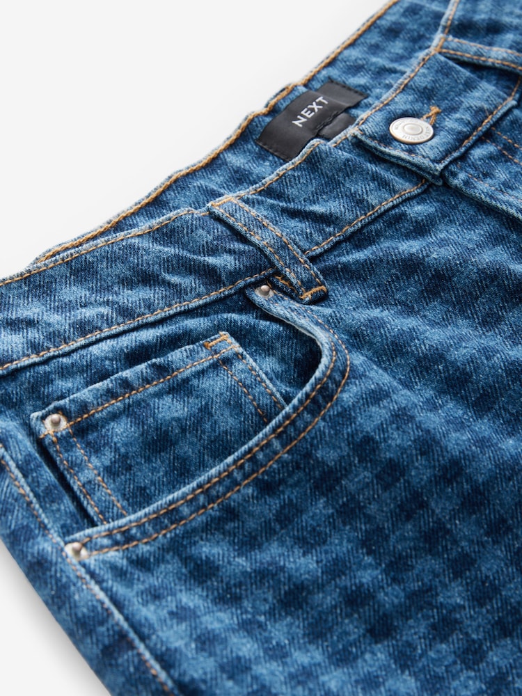 Blue Gingham Straight Leg 100% Cotton Jeans - Image 8 of 9