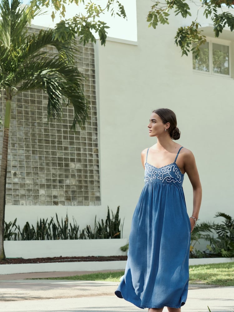 Blue Cornelli Strappy Lightweight Denim Maxi Dress - Image 2 of 7