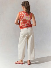 écru - Jean large raccourci à taille nouée 100% coton - Image 2 of 8
