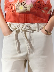 écru - Jean large raccourci à taille nouée 100% coton - Image 5 of 8