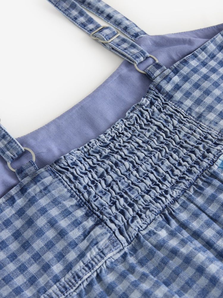 Vichy bleu - Denim mi-long en jean à bretelles 100% coton - Image 3 de 3