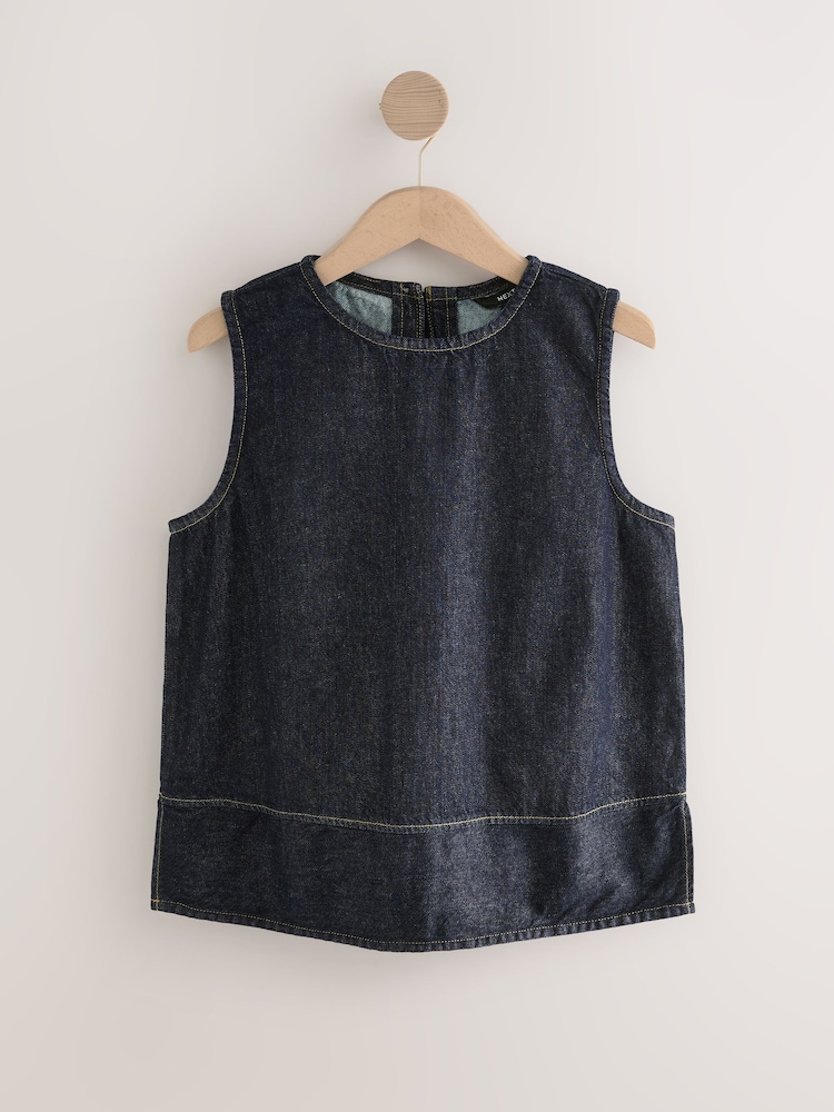 Délavage bleu - Round Neck Denim 100% Cotton Shell Top - Image 4 of 6