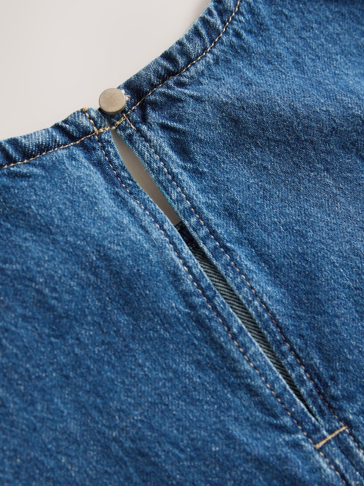Bleu moyen - Round Neck Denim 100% Cotton Shell Top - Image 2 of 3