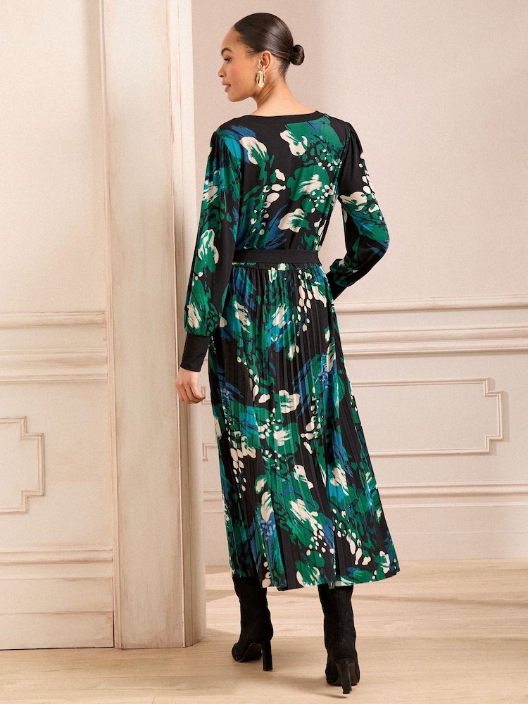 Love & Roses Black Animal Pleated Midi Dress - Image 4 of 4