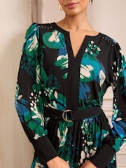 Love & Roses Black Animal Petite Pleated Midi Dress - Image 2 of 4