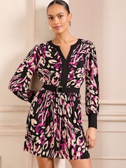 Love & Roses Printed Jersey Pleated Belt Detail Mini Dress - Imagen 3 de 4