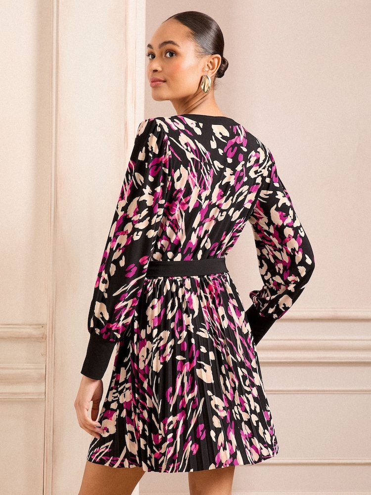 Love & Roses Printed Jersey Pleated Belt Detail Mini Dress - Imagen 4 de 4