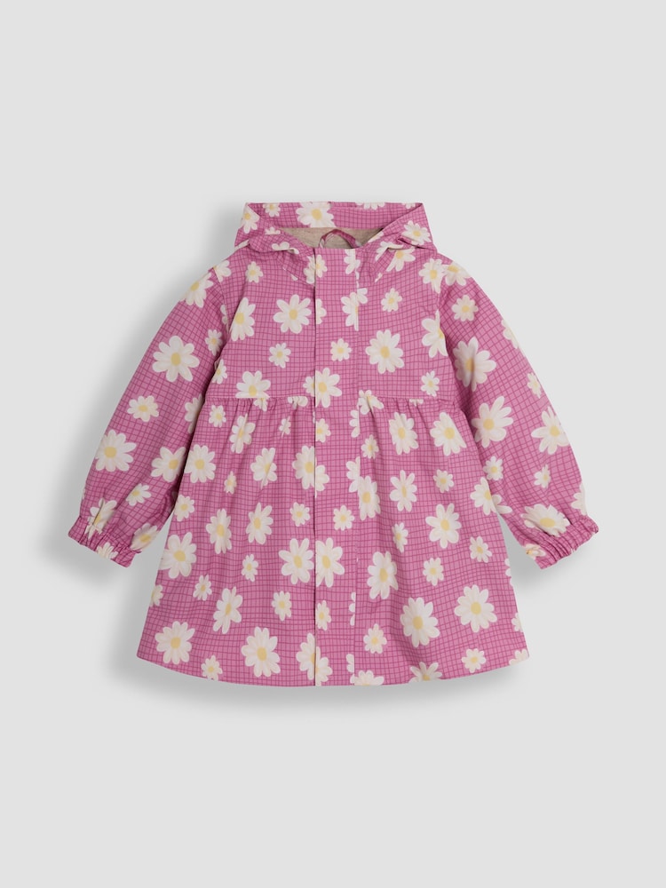 JoJo Maman Bébé Pink Daisy Gathered Waterproof Jacket - Image 1 of 3