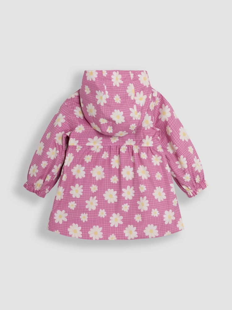 JoJo Maman Bébé Pink Daisy Gathered Waterproof Jacket - Image 2 of 3
