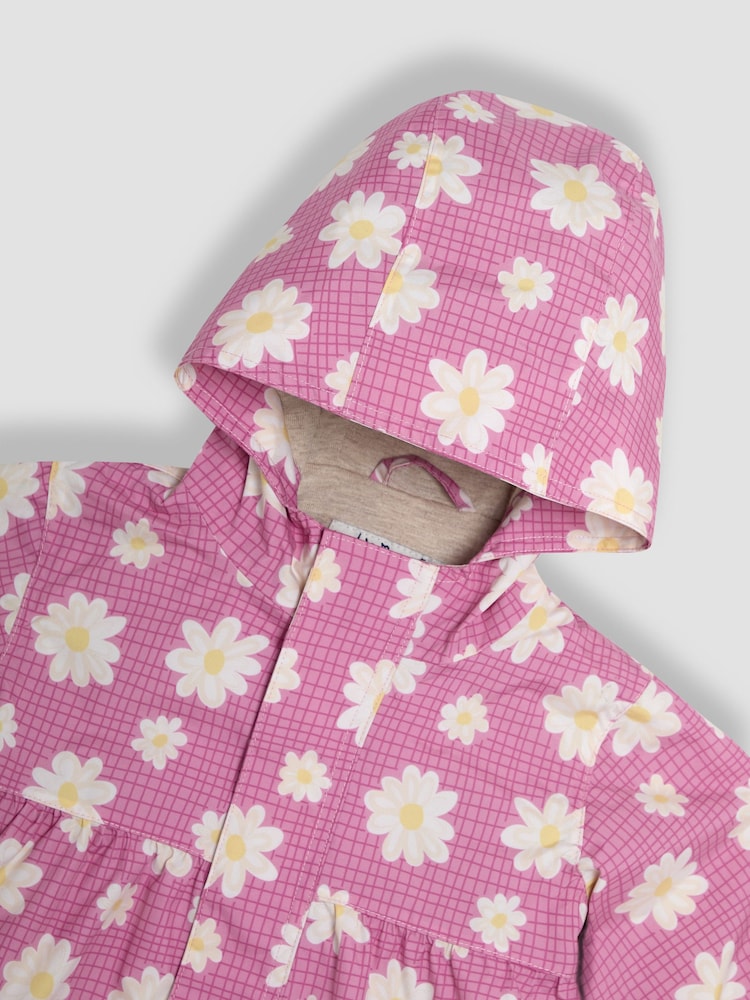 JoJo Maman Bébé Pink Daisy Gathered Waterproof Jacket - Image 3 of 3