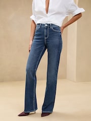 Lipsy Mid Wash Blue Slim High Waist Flare Jeans - Image 1 of 6