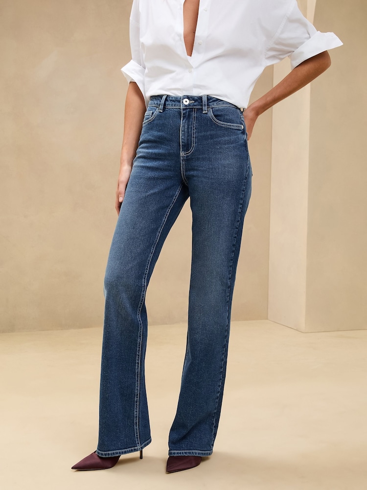 Lipsy Mid Wash Blue Slim High Waist Flare Jeans - Image 1 of 6