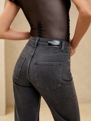 Lipsy Washed Black Mid Rise Wide Leg Jeans - Image 3 of 5
