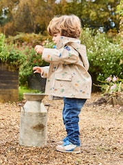 JoJo Maman Bébé Natural Dinosaur Print Waterproof Jacket - Image 2 of 6