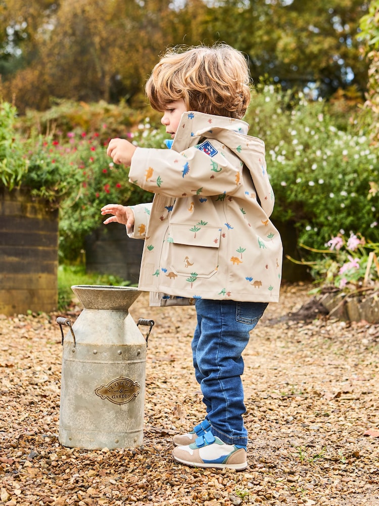 JoJo Maman Bébé Natural Dinosaur Print Waterproof Jacket - Image 2 of 6 JoJo Maman Bébé Natural Dinosaur Print Waterproof Jacket - Image 2 of 6