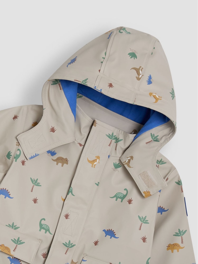JoJo Maman Bébé Natural Dinosaur Print Waterproof Jacket - Image 6 of 6
