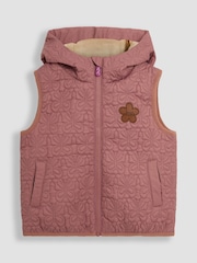 JoJo Maman Bébé Pink Butterfly Quilted Puffer Gilet - Image 1 of 3