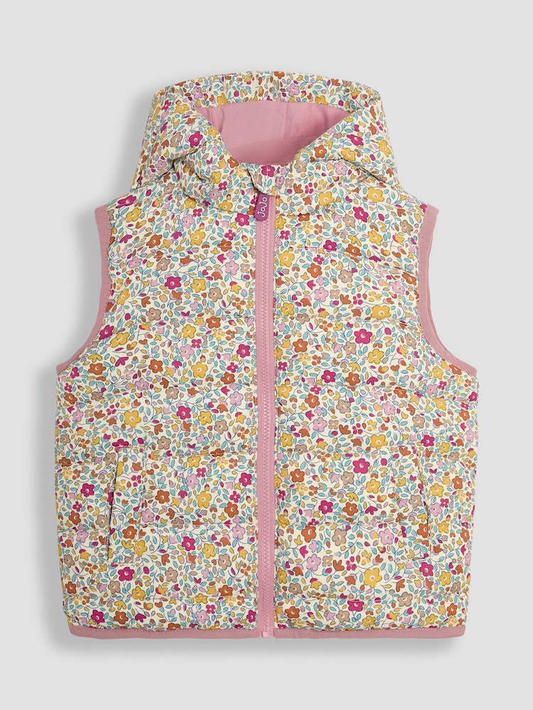 JoJo Maman Bébé Cream Floral Quilted Puffer Gilet - Image 1 of 3