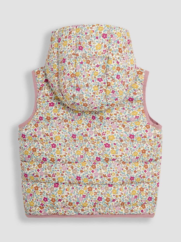 JoJo Maman Bébé Cream Floral Quilted Puffer Gilet - Image 2 of 3