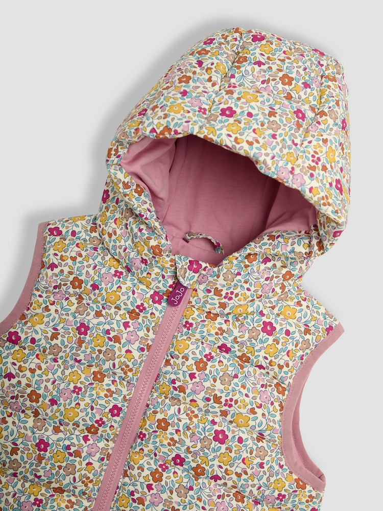 JoJo Maman Bébé Cream Floral Quilted Puffer Gilet - Image 3 of 3