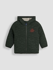 JoJo Maman Bébé Khaki Dinosaur Quilted Puffer Jacket - Image 1 of 4