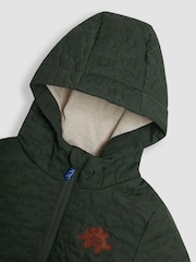 JoJo Maman Bébé Khaki Dinosaur Quilted Puffer Jacket - Image 3 of 4