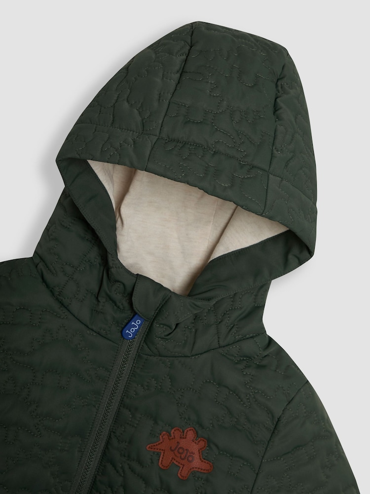 JoJo Maman Bébé Khaki Dinosaur Quilted Puffer Jacket - Image 3 of 4