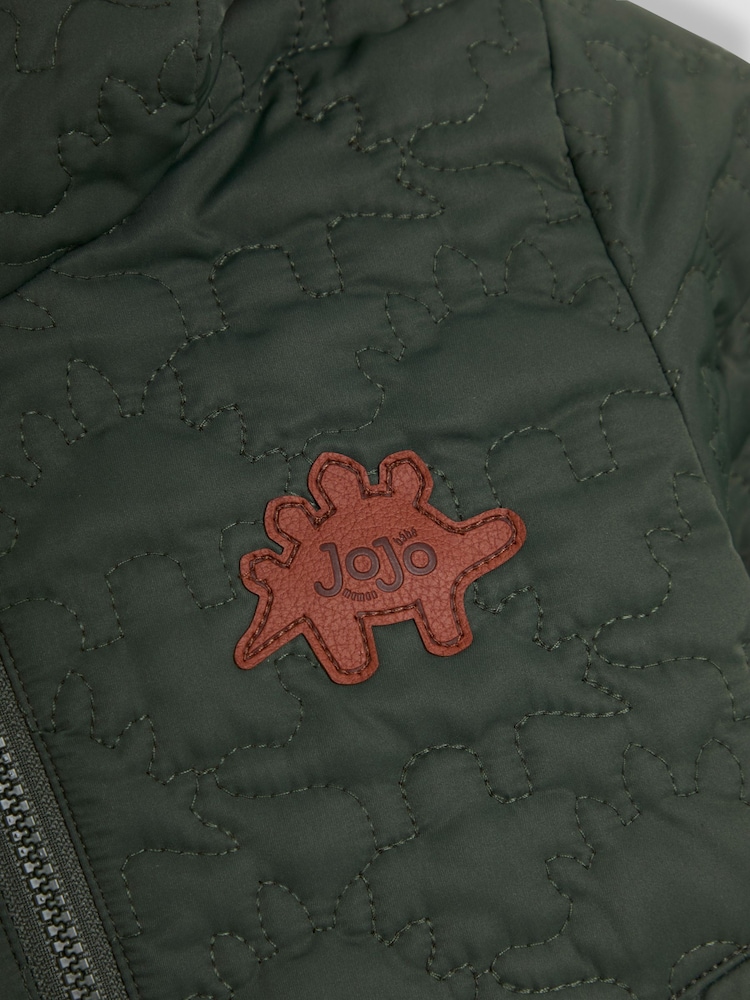 JoJo Maman Bébé Khaki Dinosaur Quilted Puffer Jacket - Image 4 of 4